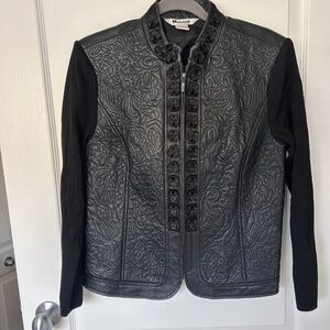 Nygard leather embroidered jacket size petites Large 14-18